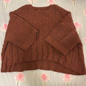 Chunky Brown Oversized Half Sleeve Sweater